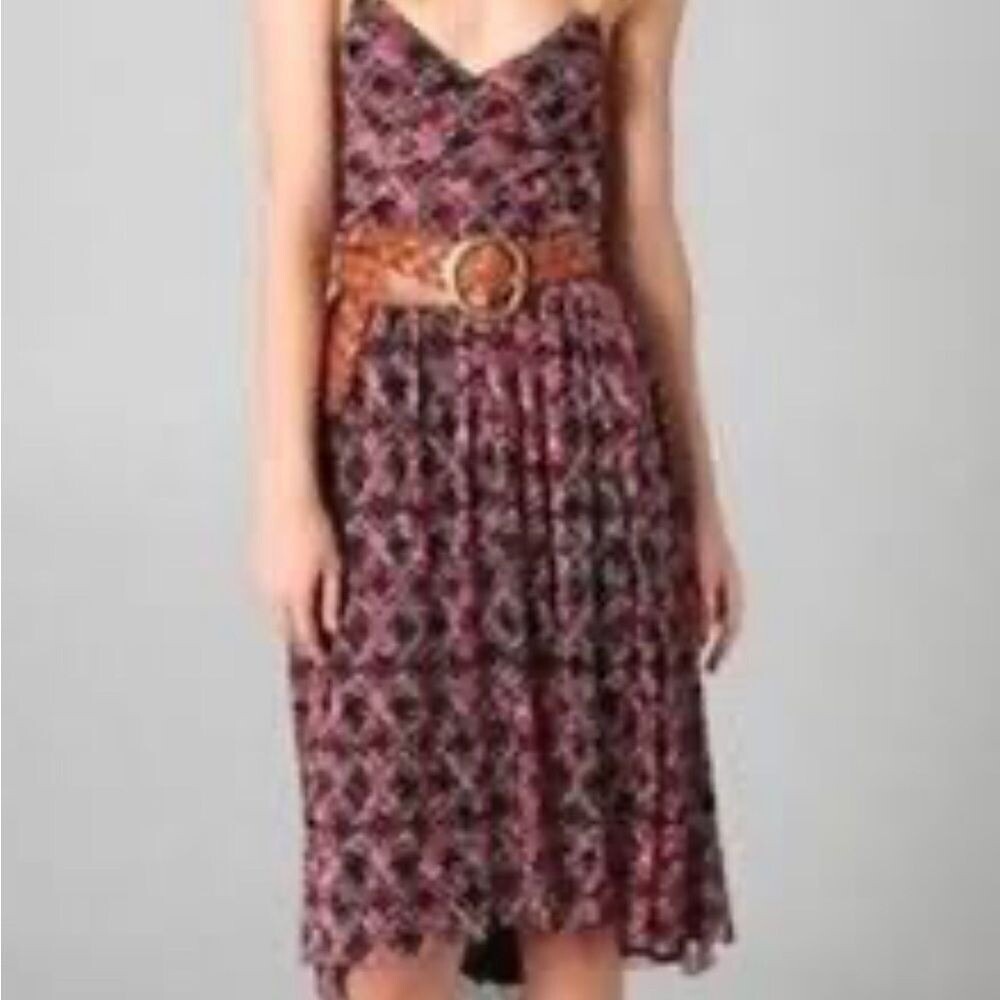 Free People Dress Women S Black Pink Floral High Low Ruched Spaghetti Strap Boho